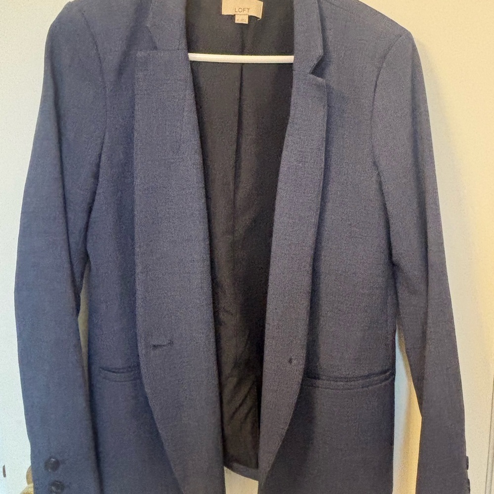 LOFT Navy Textured Jacket 
suit pants. 
2nd pair pants matching Jacket
. Grey